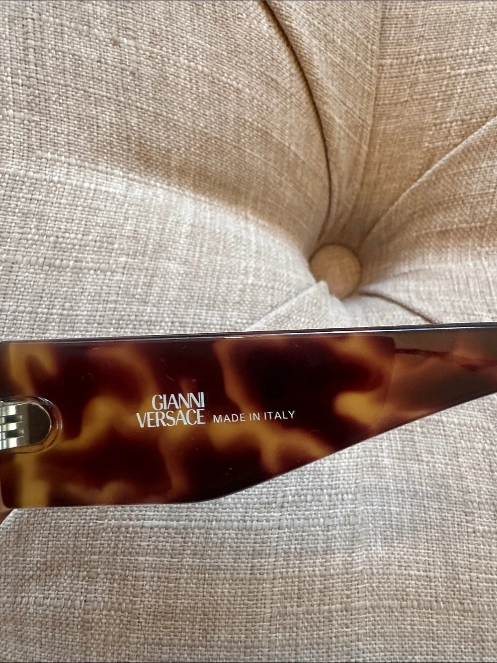 Vintage 90s Gianni Versace Tortoiseshell Rectangular Sunglasses with Dark Lenses